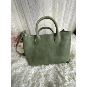 Portland Leather Green Mini Crossbody Tote Zipper Closure EUC